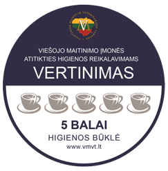 MŪSŲ VALGYKLA ĮVERTINTA 5 PUODELIAIS!